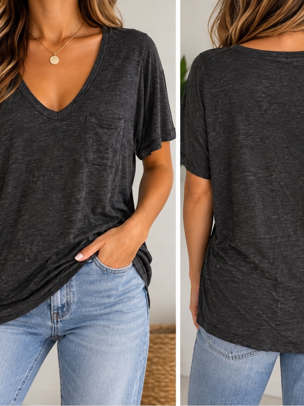 Wilfred Free Aritzia Charcoal V-Neck Pocket Tee Size XS